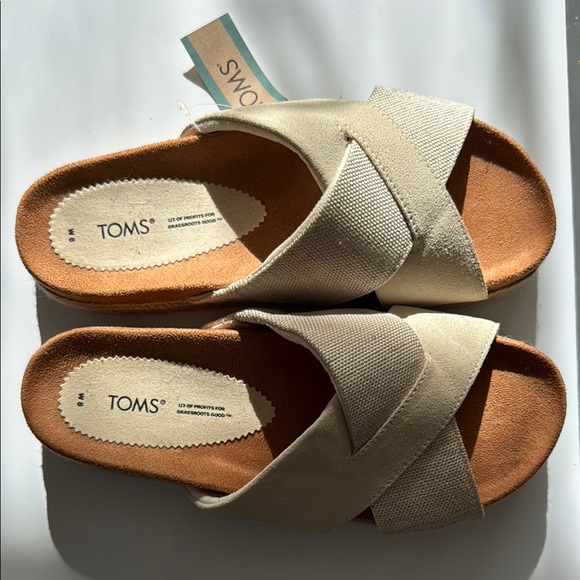 Toms Cream and Tan Sandals - Picture 1 of 3